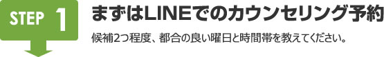 まずはLINEでのカウンセリング予約｜候補2つ程度、都合の良い曜日と時間帯を教えてください。